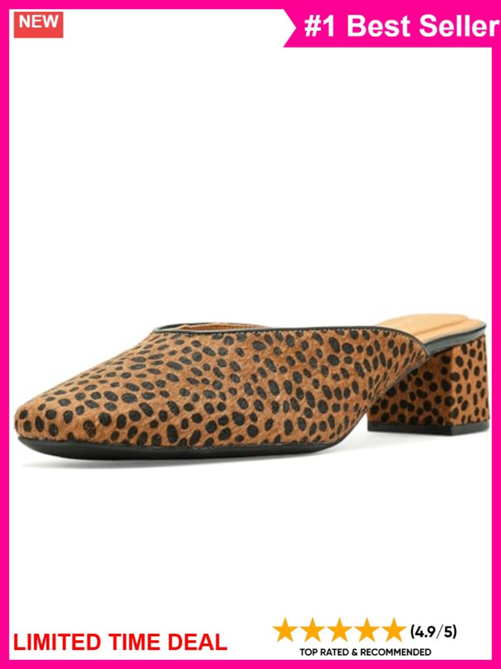 Slip-On Square Toe Mule with Solid Block Heel & Rubber Outsole